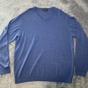 Hart Schaffner Marx Extra Fine Merino Wool Men's SZ XLT V-Neck Blue Sweater